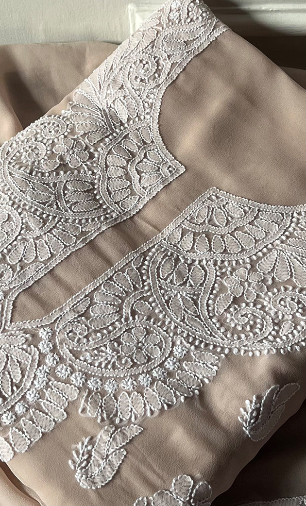 Laila Women's Lucknowi Handcrafted Faux-Georgette Unstitched  Chikankari Suit Material - HONC0330381