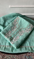 Nyla Women's Lakhnavi Handcrafted Mul Chanderi Unstitched Chikankari Kurta and Dupatta Set - HONC0341667