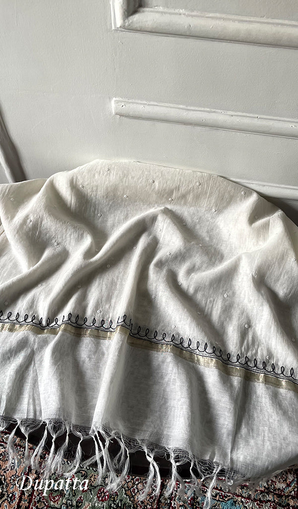 Women's Lakhnavi Handcrafted Unstitchd Mul Chanderi Kurta And Dupatta Set - HONC0330024