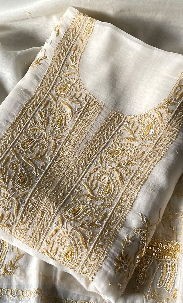 Titlee Women's Lakhnavi Handcrafted Unstitched Mul Chanderi Kurta And Dupatta Set - HONC0324068