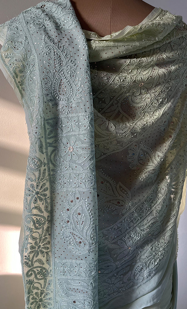 Women's Lakhnavi Handcrafted Viscose Georgette Chikankari Saree - HONC0271074