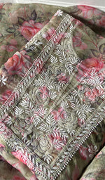 Load image into Gallery viewer, Women's Lakhnavi Handcrafted Organza Chikankari Unstitched Kurta And Dupatta Set - HONC0332133