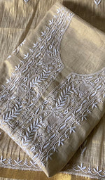 将图像加载到图库查看器中， Women's Lakhnavi Handcrafted Tissue Chanderi Unstitched Chikankari Kurta And Dupatta Set - HONC0322415