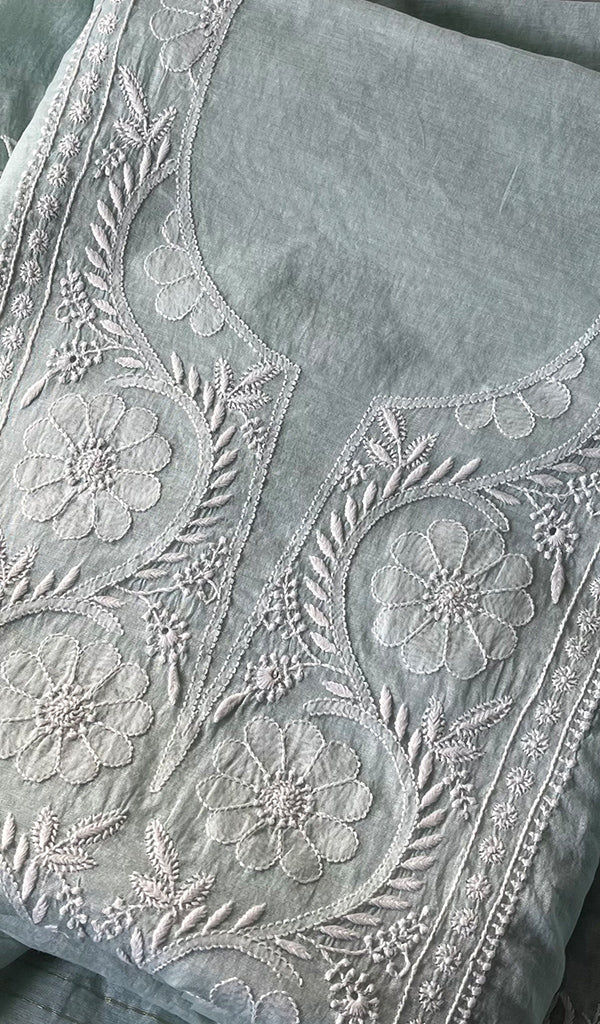 Women's Lakhnavi Handcrafted Mul Chanderi Chikankari Full Suit Material - HONC0274500