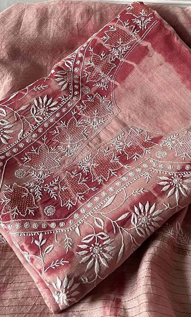 Women's Lakhnavi Handcrafted Munga Silk Chikankari Kurta And Dupatta Set- HONC0267016