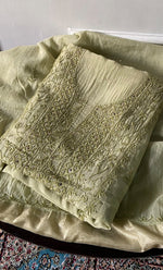 Load image into Gallery viewer, Women's Lakhnavi Handcrafted Mul Chanderi Unstitched Chikankari Full Suit Material - HONC0324472