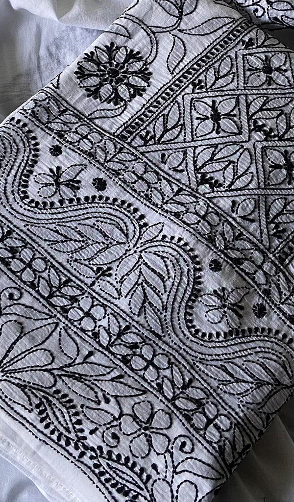 Women Lakhnavi Handcrafted Unstitched Cotton Chikankari Suit Material 