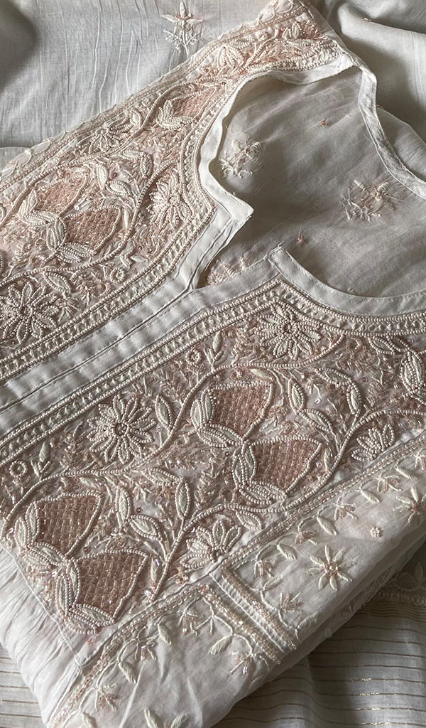 Women's Lakhnavi Handcrafted Mul Chanderi Semi - Stitched Kurta And Dupatta Set -  HONC0343195