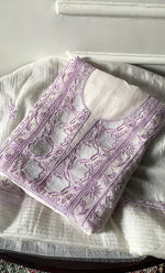 Load image into Gallery viewer, Women's Lakhnavi Handcrafted Unstitched Mul Chanderi Kurta And Dupatta Set - HONC0327491