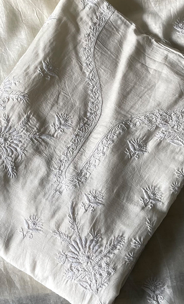 Women's Lakhnavi Handcrafted Chanderi Silk Semi - Stitched Kurta And Dupatta Set - HONC0314227