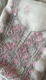 Load image into Gallery viewer, Women&#39;s Lakhnavi Handcrafted Pure Organza Chikankari Unstitched Kurta And Dupatta Set- HONC0283112
