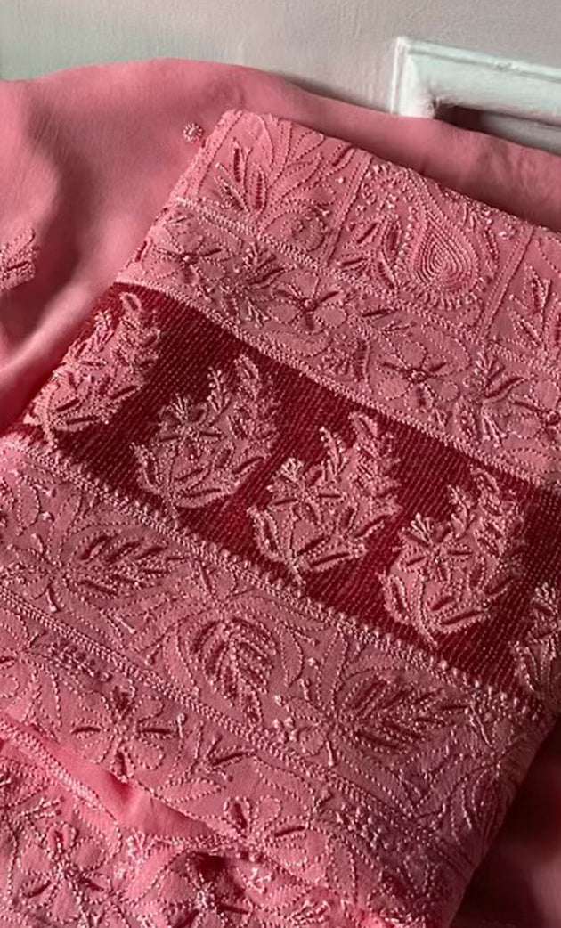 Women's Lakhnavi Handcrafted Viscose Georgette Chikankari Full Suit Material - HONC0277016
