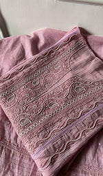 Load image into Gallery viewer, Women's Lakhnavi Handcrafted Mul Chanderi Unstitched Chikankari Full Suit - HONC0334735