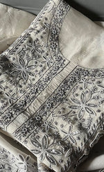 Load image into Gallery viewer, Women&#39;s Lakhnavi Handcrafted Pure Organza Chikankari Unstitched Kurta And Dupatta Set- HONC0309618
