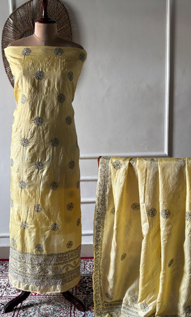 Women's Lakhnavi Handcrafted Tussar Silk Chikankari Kurta And Dupatta Set - HONC0314560