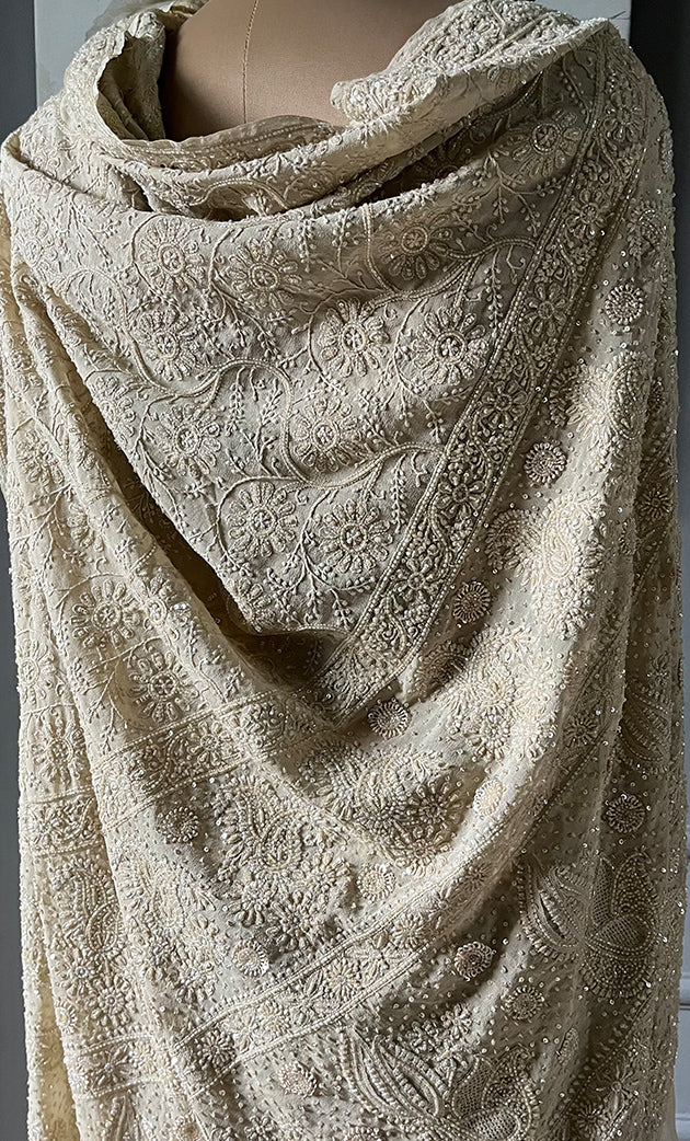 Women's Lakhnavi Handcrafted Pure Silk Georgette Chikankari - HONC0288394