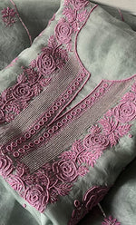 将图像加载到图库查看器中， Gulaab Women's Lakhnavi Handcrafted Pure Organza Chikankari Unstitched Kurta And Dupatta Set - HONC0311847