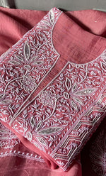 Load image into Gallery viewer, Women&#39;s Lakhnavi Handcrafted Pure Organza Chikankari Unstitched Kurta And Dupatta Set- HONC0309611
