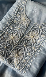 Load image into Gallery viewer, Women&#39;s Lakhnavi Handcrafted Organza Chikankari Unstitched Full Suit Material - HONC0270897
