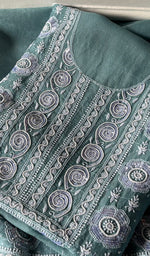 Load image into Gallery viewer, Women's Lakhnavi Handcrafted Pure Organza Chikankari Unstitched Kurta And Dupatta Set- HONC0339019