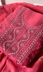 Load image into Gallery viewer, Women's Lakhnavi Handcrafted Mul Chanderi Unstitched Chikankari Full Suit Material - HONC0304383