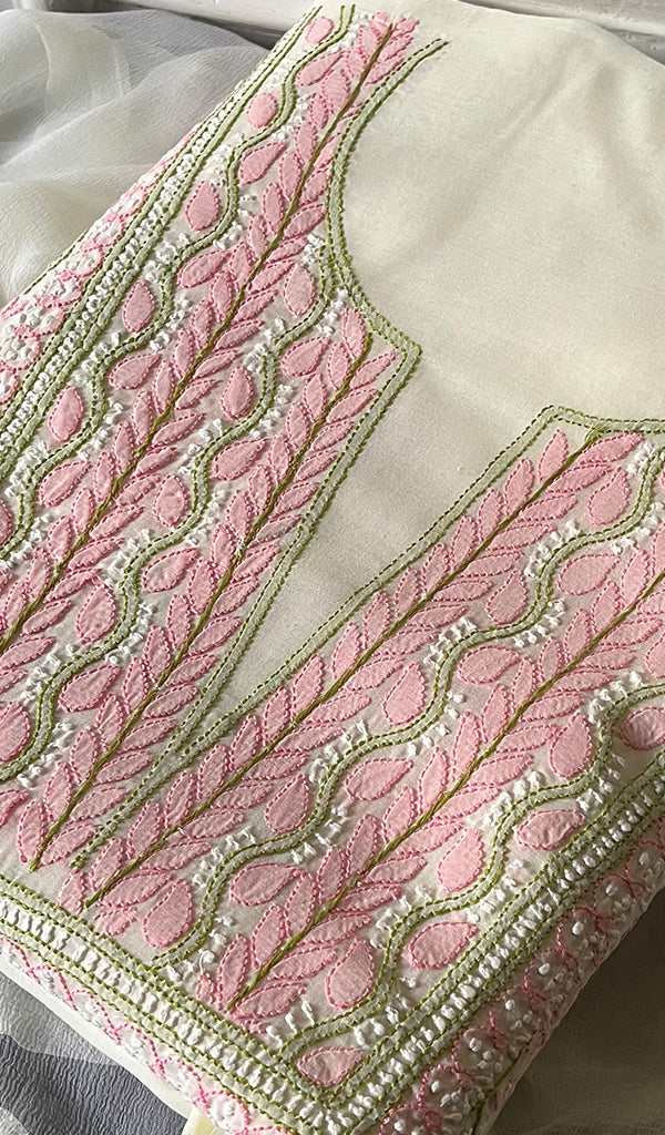 Women's Lakhnavi Handcrafted Cotton Chikankari Suit Material - HONC0291776