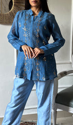 Load image into Gallery viewer, Emma Women's Lucknowi Handcrafted Mul Chanderi Stitched Chikankari Kurta And Pant Set- HONC0320764