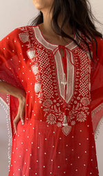 将图像加载到图库查看器中， Pragya Women's Lucknowi Handcrafted Mul chanderi Chikankari Kaftan - HONC0459878