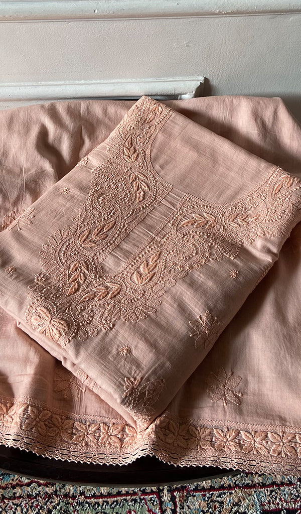 Women's Lakhnavi Handcrafted Cotton Unstitched Chikankari Suit Material - HONC0358192