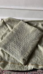 Load image into Gallery viewer, Women's Lakhnavi Handcrafted Chanderi Silk Unstitched Chikankari Full Suit - HONC0354638