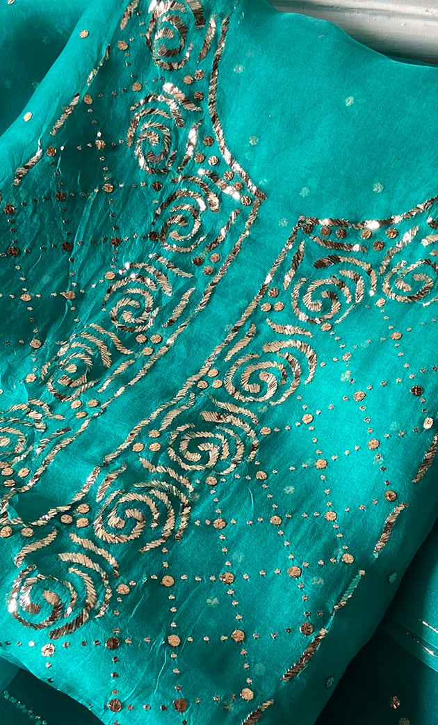 Women's Lakhnavi Handcrafted Pure Organza Chikankari Unstitched Kurta And Dupatta Set- HONC0299980