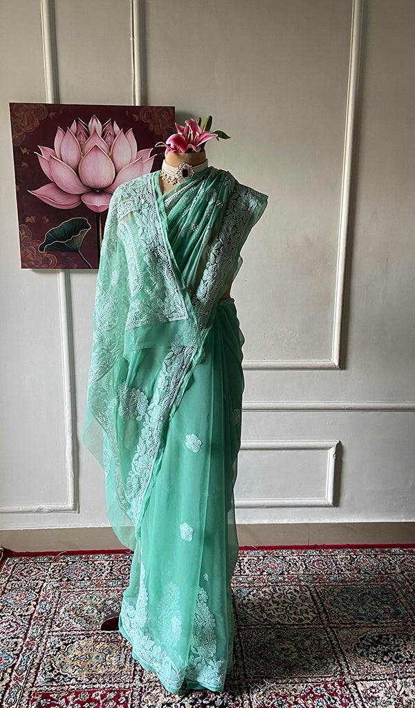 Women's Lucknowi Handcrafted Faux-Georgette Chikankari Saree - HONC0348739