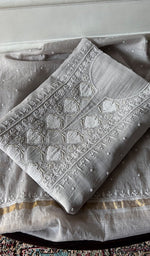 Load image into Gallery viewer, Jazba Women's Lakhnavi Handcrafted Mul Chanderi Unstitched Kurta And Dupatta Set - HONC0353212