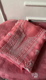 Load image into Gallery viewer, Women's Lakhnavi Handcrafted Pure Organza Chikankari Unstitched Kurta And Dupatta Set- HONC0335079