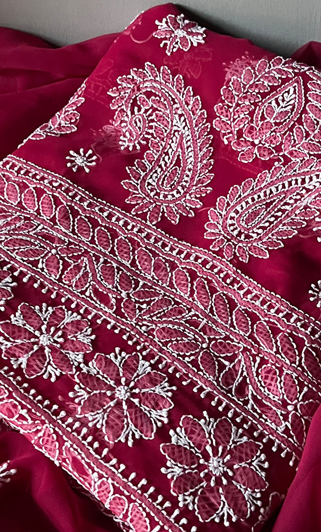 Women's Lucknowi Handcrafted Faux-Georgette Chikankari Suit Material - HONC0311926