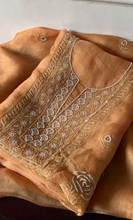 Load image into Gallery viewer, Women's Lakhnavi Handcrafted Pure Organza Chikankari Unstitched Kurta And Dupatta Set- HONC0311700