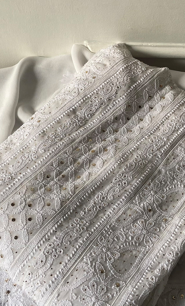 Women's Lucknowi Handcrafted Viscose Georgette Semi - Stitched Chikankari Anarkali and Dupatta Set- HONC0339070