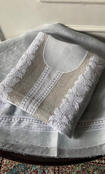 Load image into Gallery viewer, Rose Women's Lakhnavi Handcrafted Pure Organza Chikankari Unstitched Kurta And Dupatta Set- HONC0337709