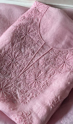 Load image into Gallery viewer, Women&#39;s Lakhnavi Handcrafted Pure Organza Chikankari Unstitched Kurta And Dupatta Set- HONC0269561
