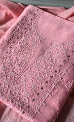 Load image into Gallery viewer, Women's Lucknowi Handcrafted Chanderi Silk Unstitched Chikankari Full Suit Material - HONC0287070