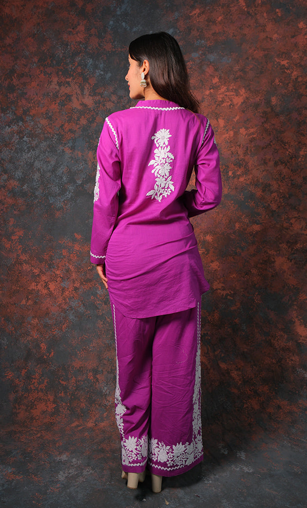 khayal Women's Lakhnavi Handcrafted Cotton Chikankari Kurti And Plazzo Set - HONC0323928