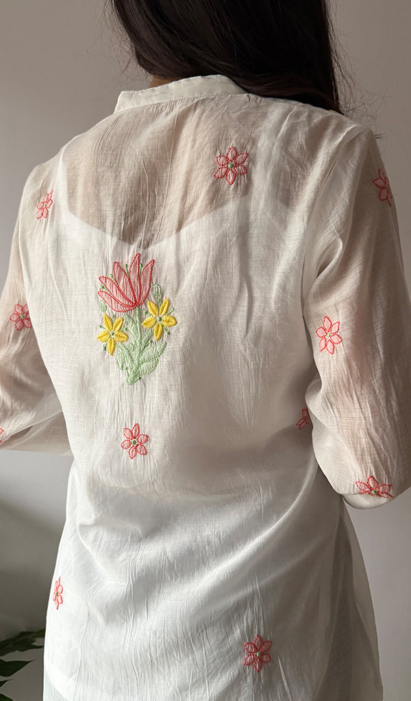 Sophia Women's Lakhnavi Handcrafted Mul Chanderi Chikankari Top - HONC0372954