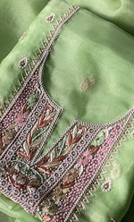 Load image into Gallery viewer, Women&#39;s Lakhnavi Handcrafted Pure Organza  Silk Chikankari Unstitched Full Suit Material - HONC0267226

