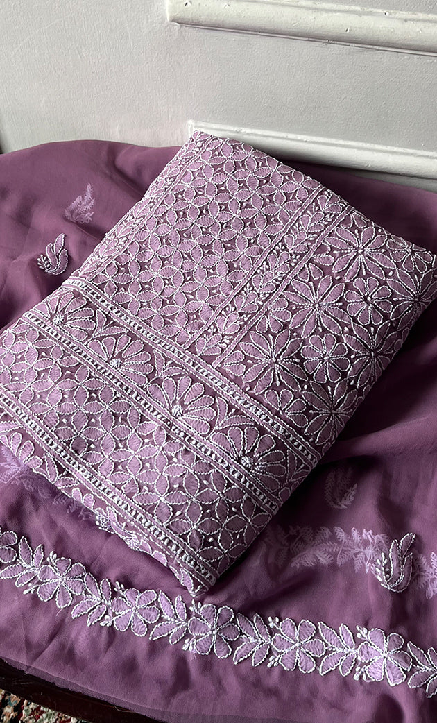 Vamika Women's Lucknowi Handcrafted Faux-Georgette Unstitched Chikankari Suit Material - HONC0330345