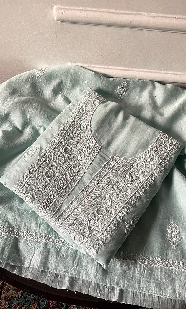 Women's Lakhnavi Handcrafted Unstitchd Mul Chanderi Kurta And Dupatta Set - HONC0329031