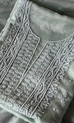 Load image into Gallery viewer, Women&#39;s Lakhnavi Handcrafted Organza Chikankari Unstitched Full Suit Material - HONC0287038

