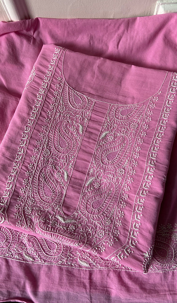 Women's Lakhnavi Handcrafted Pure Cotton Unstitched Kurta And Dupatta Set - HONC0185419