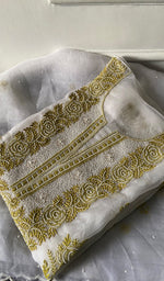 将图像加载到图库查看器中， Women's Lakhnavi Handcrafted Pure Organza Chikankari Semi - Stitched  Kurta And Dupatta Set- HONC0341493