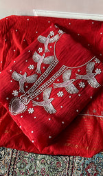 Load image into Gallery viewer, Chidiya Women's Lakhnavi Handcrafted Mul Chanderi Unstitched Kurta And Dupatta Set - HONC0365751