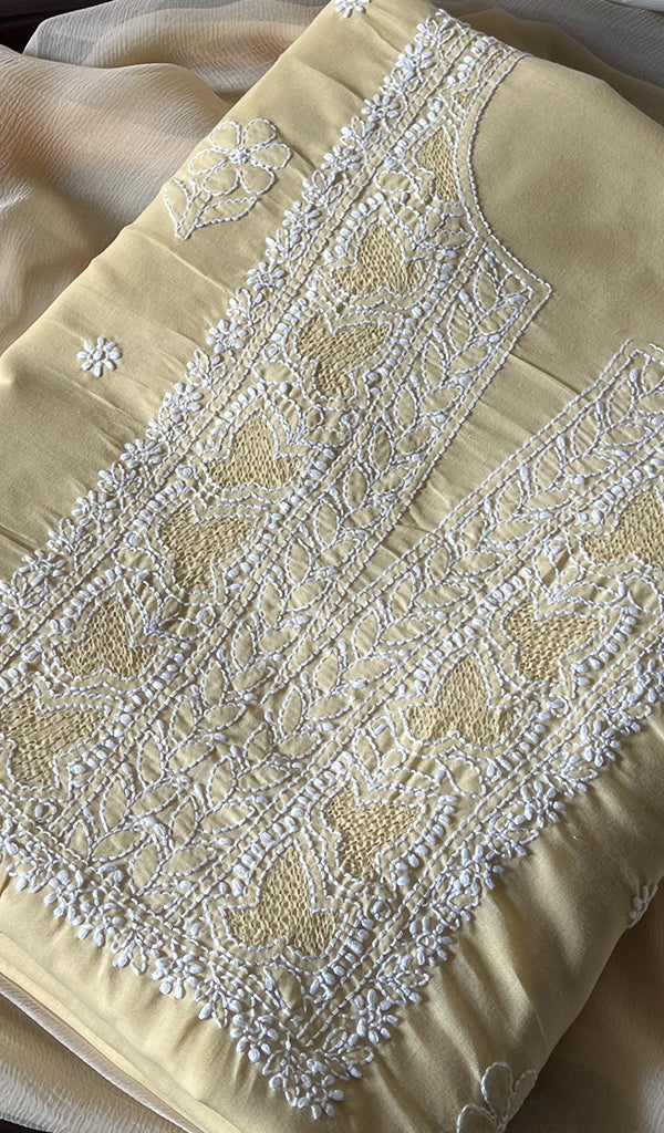 Farah Women's Lakhnavi Handcrafted Unstitched Cotton Chikankari Suit Material - HONC0298923